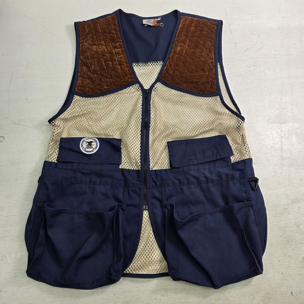 PAST Shooting Vest XL Dual Padded Shoulder Mesh Trap Skeet NRA Patch USA EUC